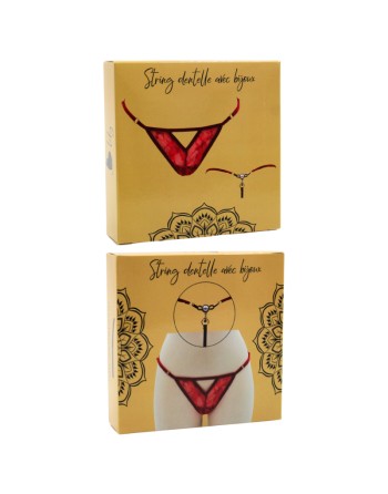String rouge avec bijou perle  strass dorés