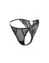 Tanga noir en dentelle avec bijou losanges dorés