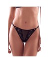 Tanga noir en dentelle avec bijou losanges dorés