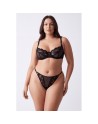 Tanga noir en dentelle avec bijou losanges dorés