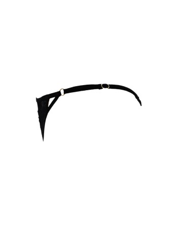 Tanga noir en dentelle avec bijou losanges dorés