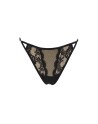 Tanga noir en dentelle avec bijou losanges dorés