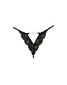 Tanga noir en dentelle avec bijou losanges dorés
