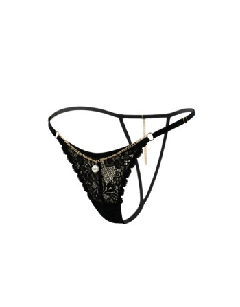 String noir en dentelle avec bijou et chaîne dorée
