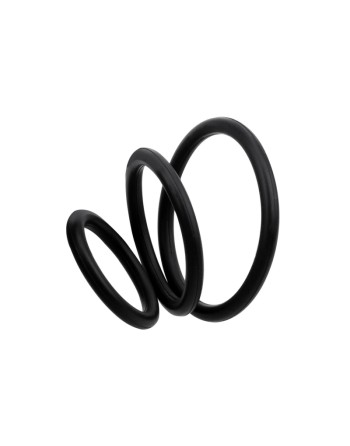 Trio d'Anneaux Péniens Silicone Noir Pocket Pleasure  1 dosette de lubrifiant