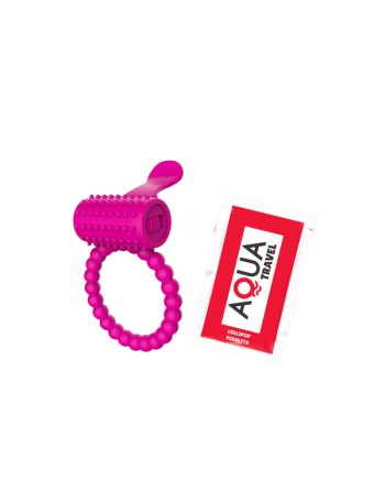 Anneau rose vibrant silicone avec langue picot Pocket Pleasure  1 dosette de lubrifiant