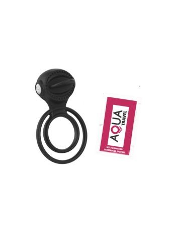 Anneau vibrant 1 seul mode de vibration très extensible noir Pocket Pleasure  1 dosette de lubrifiant