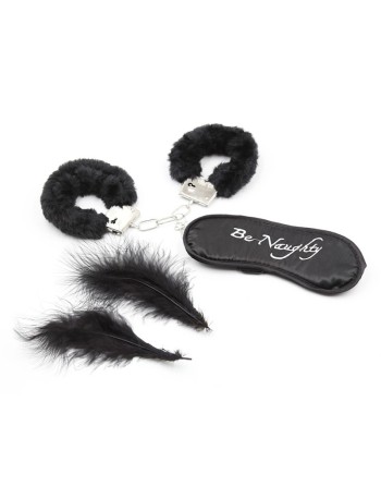Kit coquin 4 pièces : Menottes, 1 plume et masque