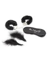 Kit coquin 4 pièces : Menottes, 1 plume et masque