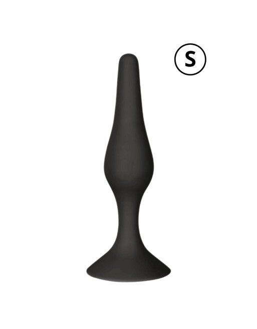 Plug Anal Noir en Silicone S avec Ventouse Taille S 10,5 cm Pocket Pleasure  1 dosette de lubrifiant