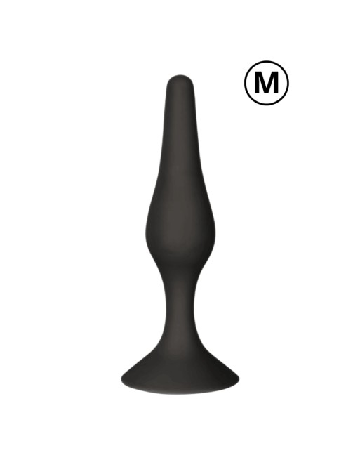 Plug Anal Noir en Silicone M avec Ventouse Taille M 11,3 cm Pocket Pleasure  1 dosette de lubrifiant