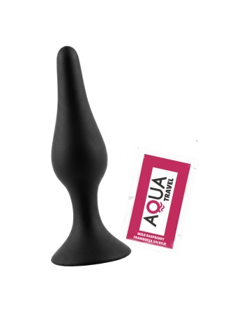 Plug Anal Noir en Silicone XL avec Ventouse Taille XL 15 cm Pocket Pleasure  1 dosette de lubrifiant