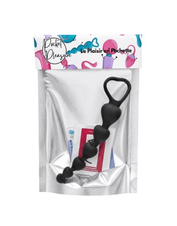 Chapelet Anal Cœur Silicone Noir  1 dosette de lubrifiant — Pocket Pleasure