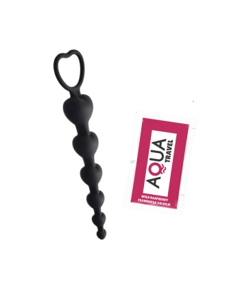 Chapelet Anal Cœur Silicone Noir  1 dosette de lubrifiant — Pocket Pleasure