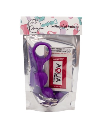 Chapelet anal 3 boules violet silicone 15 cm Pocket Pleasure  1 dosette lubrifiant