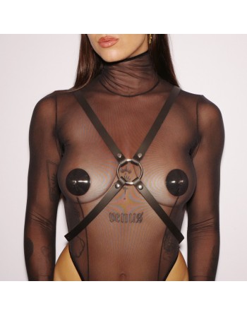 Harnais femme X cuir noir