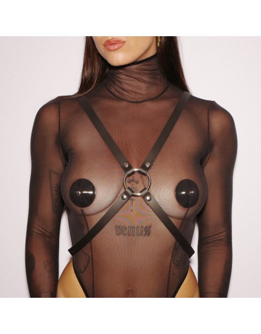 Harnais femme X cuir noir