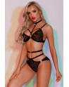 Ensemble soutien-gorge, culotte et ceinture noir - J Lingerie