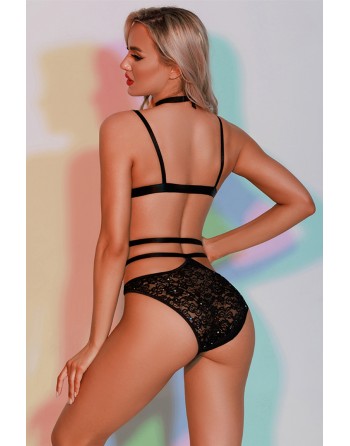 Ensemble soutien-gorge, culotte et ceinture noir - J Lingerie
