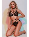 Ensemble soutien-gorge, culotte et ceinture noir - J Lingerie