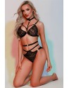 Ensemble soutien-gorge, culotte et ceinture noir - J Lingerie