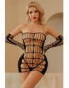Mini robe filet noire et mitaines longues - J Lingerie