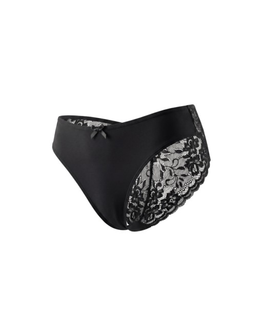 Culotte noire en dentelle avec nœud en satin
