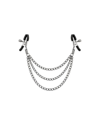 Pinces à seins réglables avec 3 chaînettes, gris métallisé - Dreamy Fetish