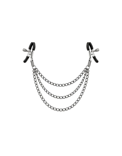 Pinces à seins réglables avec 3 chaînettes, gris métallisé - Dreamy Fetish