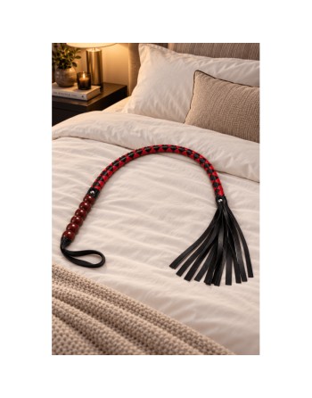 Fouet rouge et noir en simili cuir 80 cm - Dreamy Fetish
