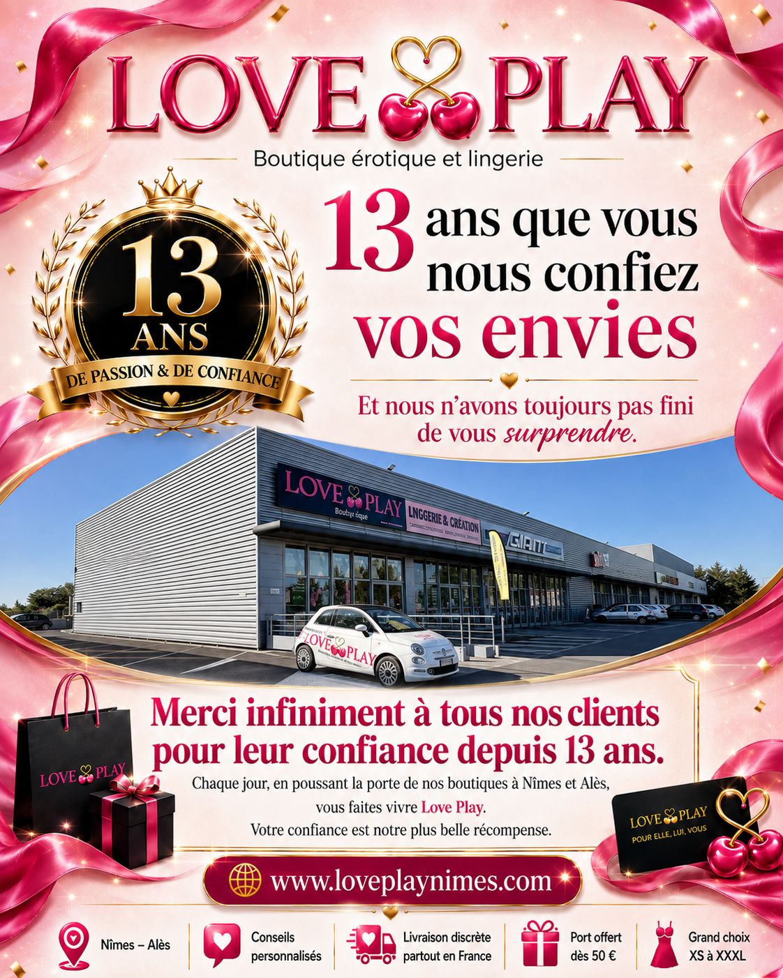 Love Play fête ses 13 ans, sex shop et boutique érotique à Nîmes et Alès dans le Gard